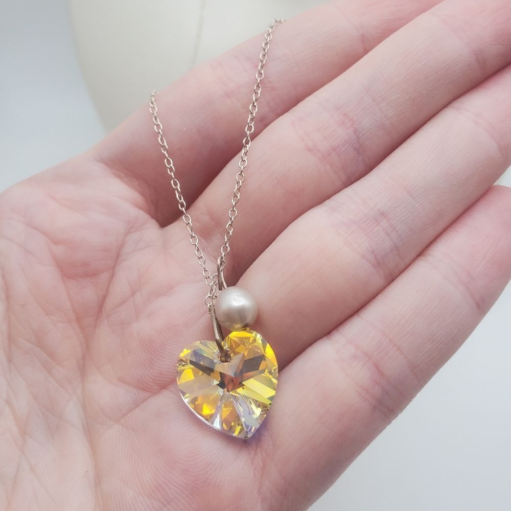 925 sterling silver Swarovski crystal heart timeless classic necklace - Picture 3 of 4